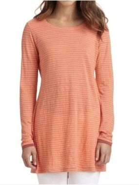 EUC Eileen Fisher Striped 100% Linen Bateau Tunic​ Top Orange Pink Size S